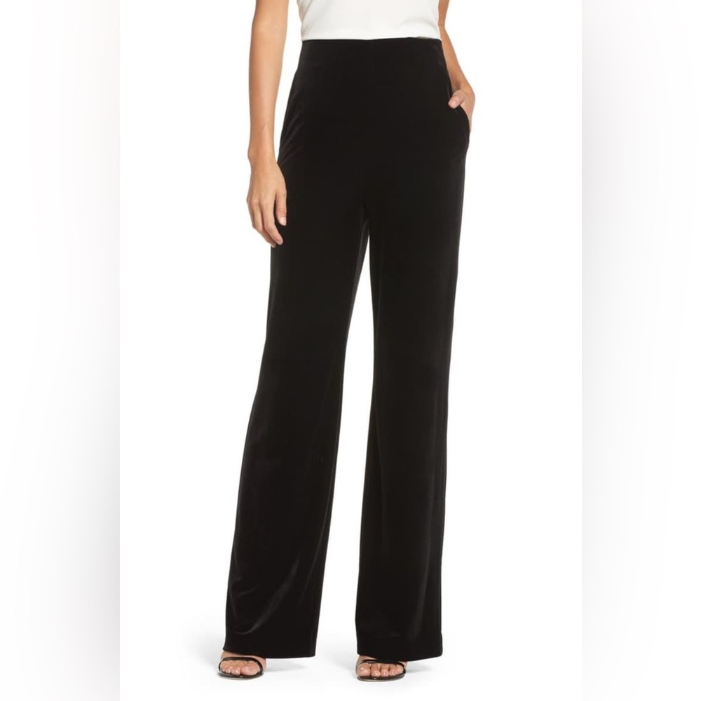 Black Wide Leg Velvet Eliza J Dress Pants Womens Trouser Rear Zip‎ Size 14 NWT